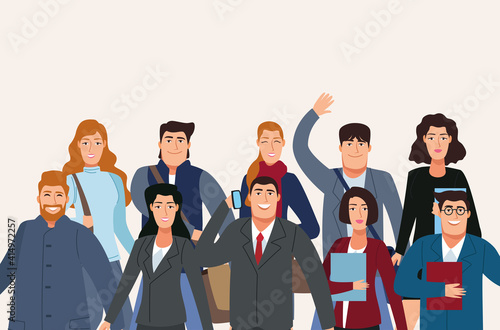 group of ten business persons back to office characters