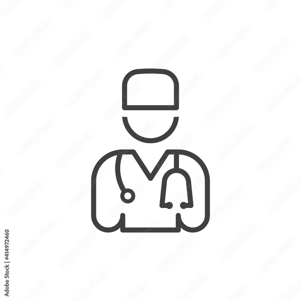 Doctor icon with phonendoscope. Simple minimalistic image for your design. Isolated linear vector on a pure white background.