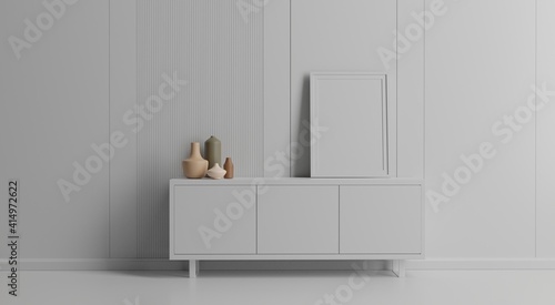 mock up poster frame in modern interior background, 3D rendering