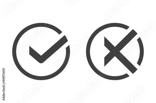 Check mark and cross icon. Designation of choice for and against. Voting for the correct and incorrect answer, confirmation of the choice. Isolated vector on pure white background for your design.