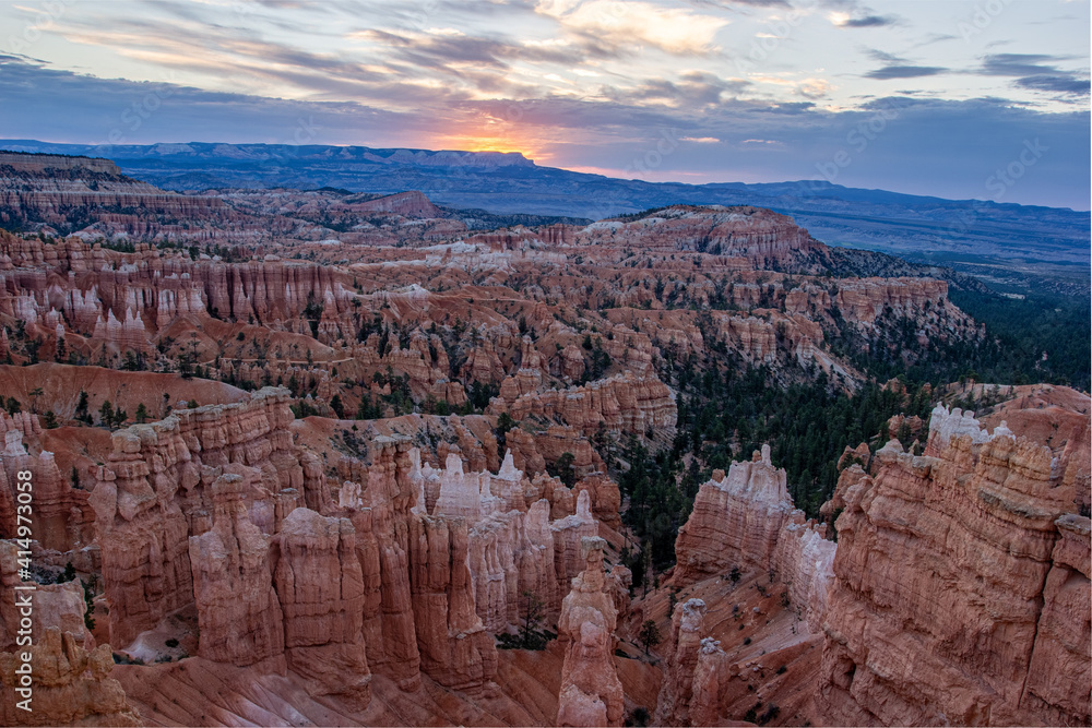 Bryce Canyon National Park, Hoodoos orange rock formations. Utah, USA