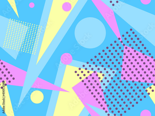 Memphis seamless pattern. Geometric elements memphis in the style of 80's. Trendy retro background for printing on paper, advertising materials and fabric. Vector illustration