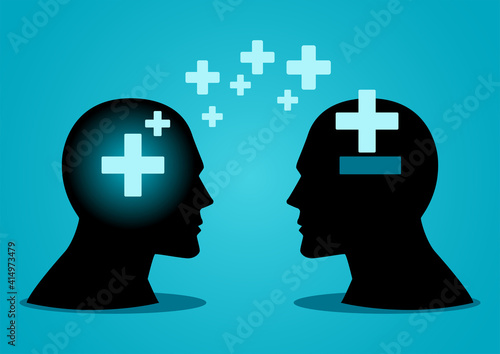 Human head transfering or spreading positive energy to another human head