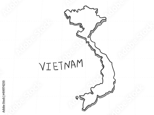 Hand Drawn of Vietnam 3D Map on White Background. 