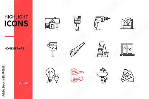 Home repair - line design style icons set