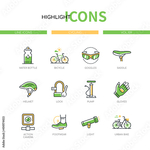 Cycling - modern line design style icons set