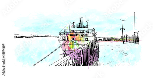 Building view with landmark of Cairo is the
capital of Egypt. Watercolour splash with hand drawn sketch illustration in vector.