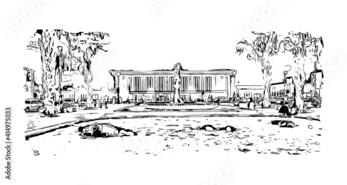 Building view with landmark of Cairo is the
capital of Egypt. Hand drawn sketch illustration in vector.