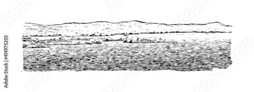 Building view with landmark of Cairo is the
capital of Egypt. Hand drawn sketch illustration in vector.