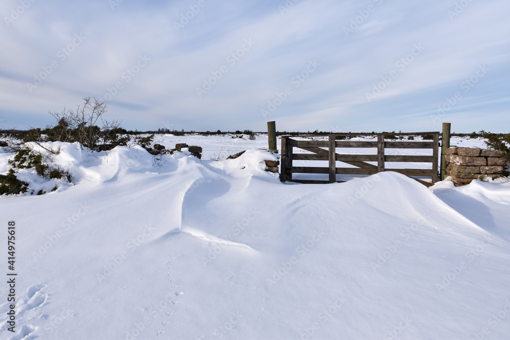 Snowdrift by an old wooden gate