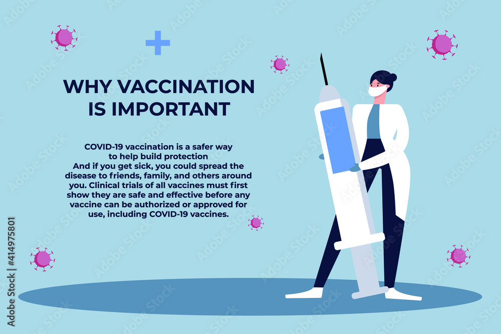 Vaccination against covid. the doctor makes the vaccine to the patient. A poster about the benefits of vaccination. flat vector illustration Vaccination against covid. the doctor makes the vaccine to the patient. A poster about the benefits of vaccination. flat vector illustration