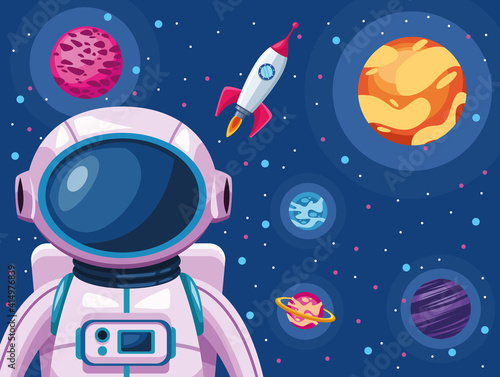 astronaut with spaceship and planets space universe scene