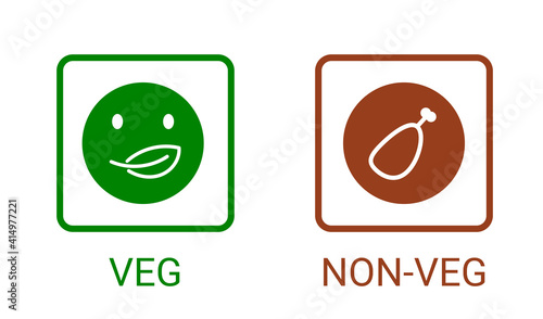Veg, non-veg - Vegetarian and non-vegetarian marks in India, Sri Lanka, Pakistan. Green sign for packaged food and toothpaste products. Food icon symbol photo