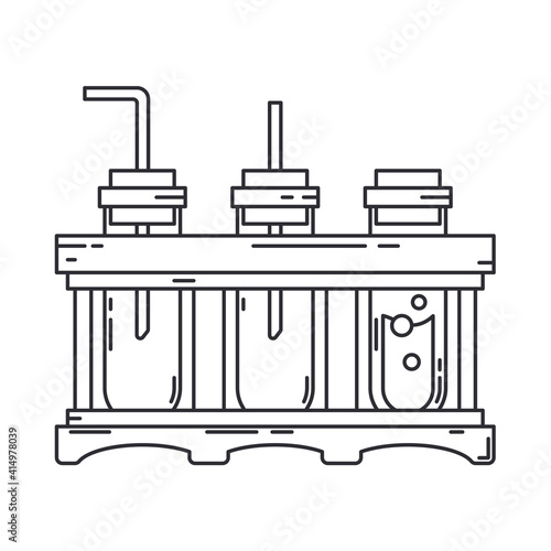 Line medical pharmaceutica set icon flask, tube. Professional equipment symbol. Science, pharmacy, medic, chemistry background emblem element. Laboratory glass. Vector medical outline illustration. photo