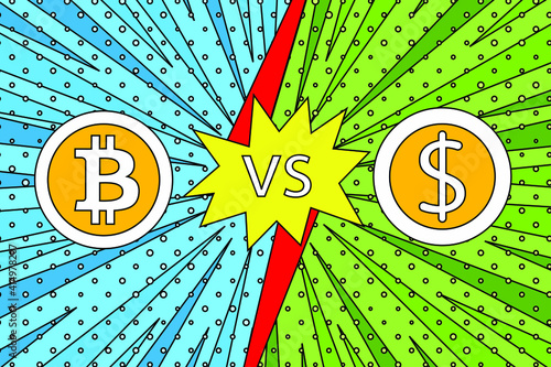 Bitcoin Cryptocurrency VS US Dollar sign Creative e-business concept vector illustration
