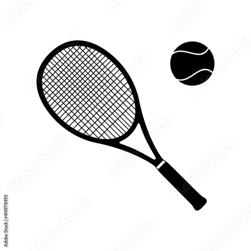 tennis racket and ball vector illustration black and white