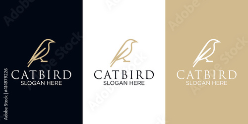 Catbird line art logo design template