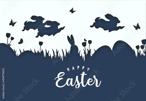 Happy easter colorful paper cut rabbit egg card