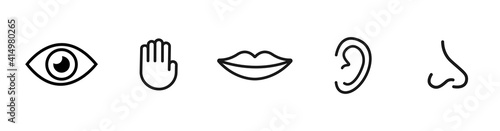 Five senses vector icons set. vision, hearing, touch, taste, smell