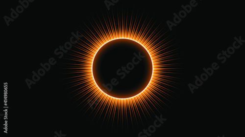 Sun Eclipse Orange Fire Dark Background Vector Moon Design Style Space Science Glow Light