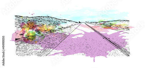 Building view with landmark of Cairo is the
capital of Egypt. Watercolour splash with hand drawn sketch illustration in vector.