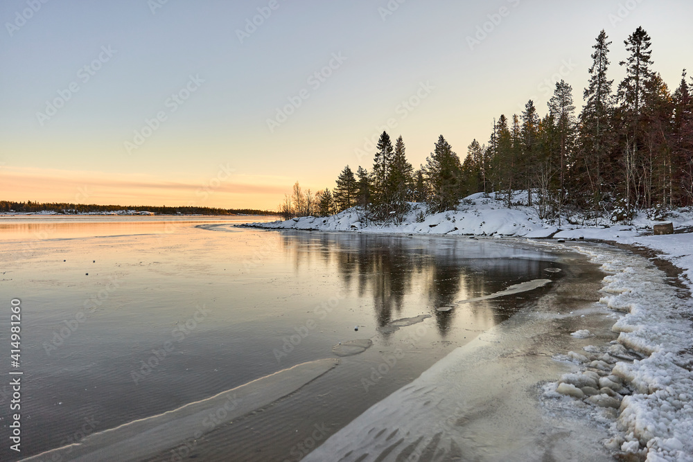 sunrise frozen lake