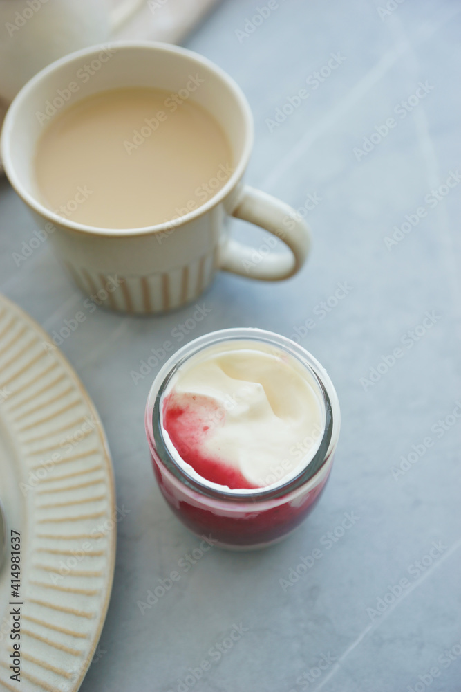 Fresh strawberry yogurt for breakfast Fresh strawberry yogurt for breakfast