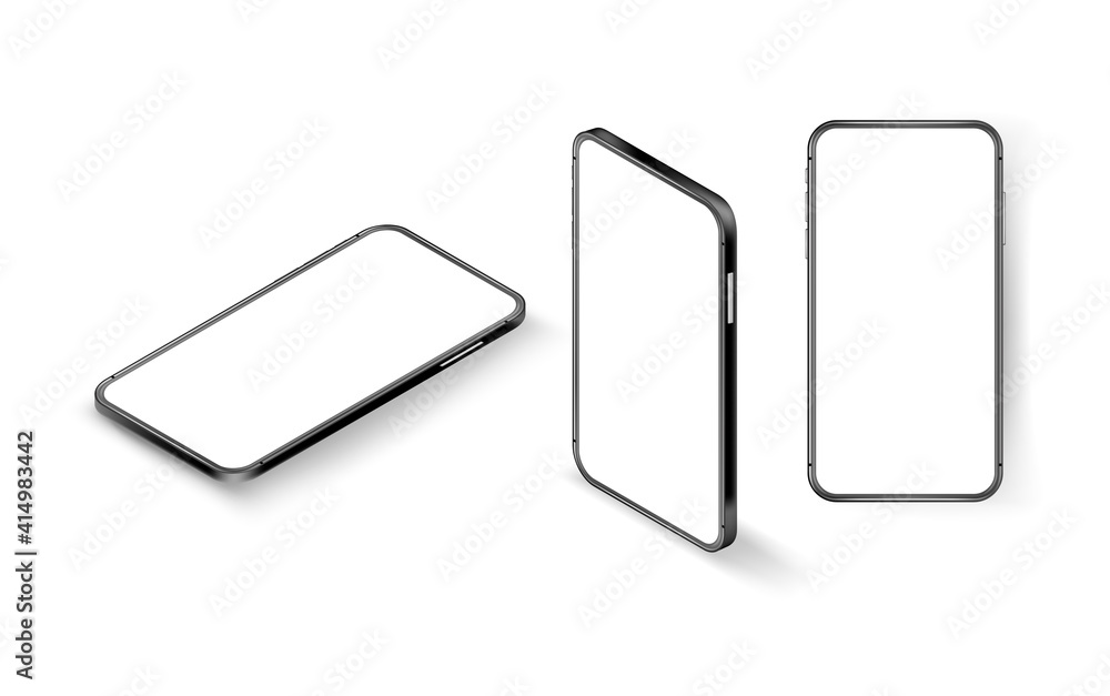 Modern smartphone with blank screen vector mockup. Isometric vector illustration isolated on white background Modern smartphone with blank screen vector mockup. Isometric vector illustration isolated on white background