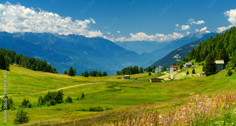 Mountain landscape at summer along the road from Mortirolo pass to Aprica