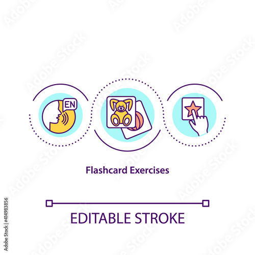 Flashcard exercises concept icon. Special method for word memorizing. Special learning methods in online schools idea thin line illustration. Vector isolated outline RGB color drawing. Editable stroke