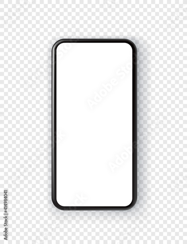 Black smartphone with blank screen isolated on transparent background