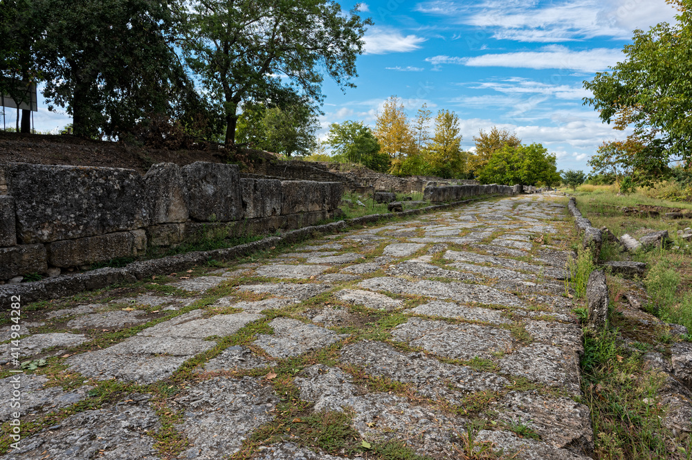 Part of the main street of the archaeological site of Dion in northern Greece