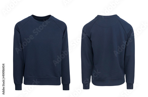 Add your own design. Women's French Navy Sweatshirt with Raglan Sleeve, cutout and Isolated on a White Background for Branding and Personalisation. Photographed on a Medium Female Ghost Mannequin.