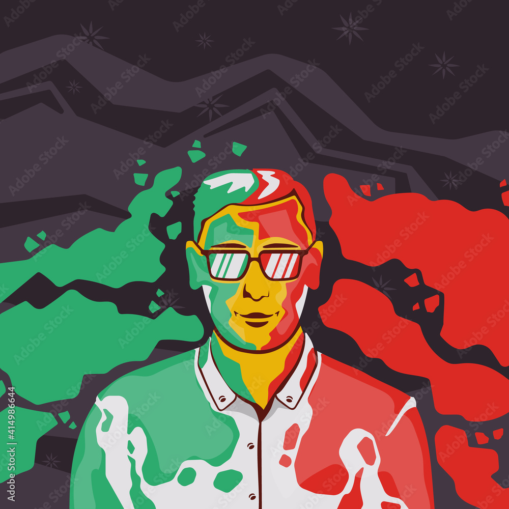 custom made wallpaper toronto digitalA young man with glasses stands happily smeared in multicolored paint. Illustration for the Holi festival.