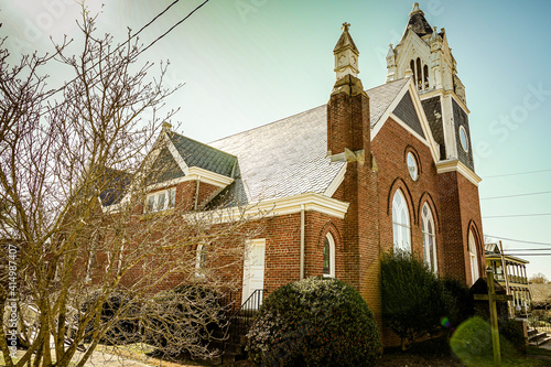 An Old Christian Church in a Small Town is Somewhat Neglected.