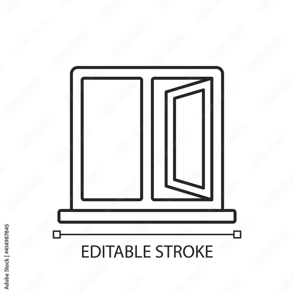 Casement windows linear icon. Movable window. Preventing unwanted airflow. Ventilation control. Thin line customizable illustration. Contour symbol. Vector isolated outline drawing. Editable stroke