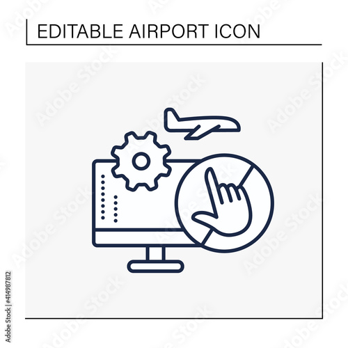 Contactless technologies line icon. Digital smart technology to limit contacts between people. Airport new normal concept. Isolated vector illustration.Editable stroke