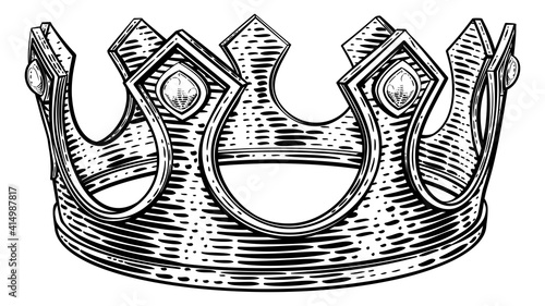 A royal kings crown in a vintage retro woodcut style illustration