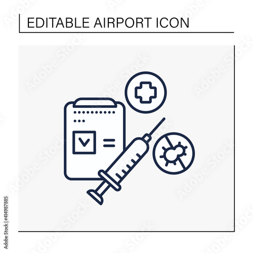 Vaccination passport line icon. Mandatory vaccination against coronavirus. Protect yourself. Airport new normal concept. Isolated vector illustration.Editable stroke