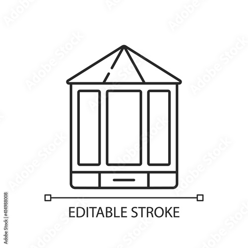 Bay and bow windows linear icon. Extending beyond exterior wall. Window space projecting outward. Thin line customizable illustration. Contour symbol. Vector isolated outline drawing. Editable stroke