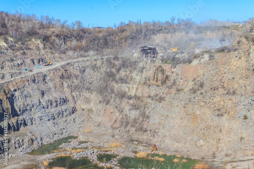 View of granite quarry. Pumping groundwater from quarry