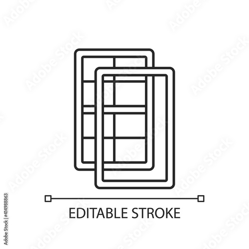 Storm windows linear icon. Extra wind protection. Extensive insulation. Air leakage reduction. Thin line customizable illustration. Contour symbol. Vector isolated outline drawing. Editable stroke