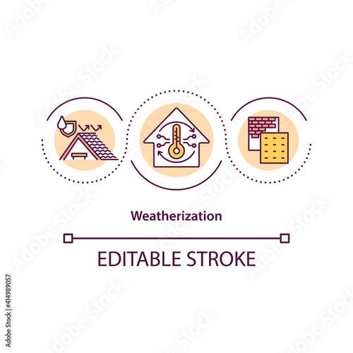 Weatherization concept icon. idea thin line illustration. Reducing energy consumption. Optimize energy efficiency. Global warming. Vector isolated outline RGB color drawing. Editable stroke