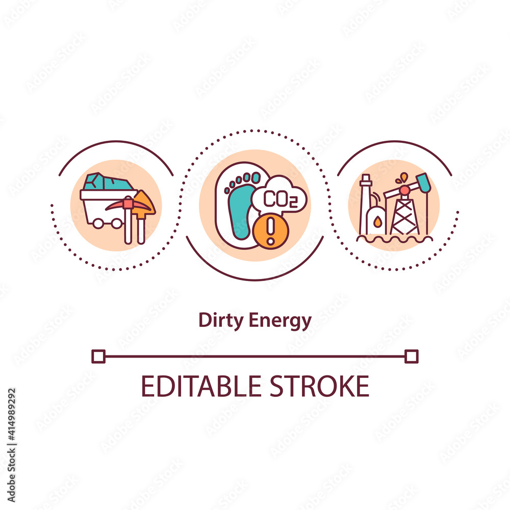 Dirty energy concept icon. Climate change idea thin line illustration. Optimize energy efficiency. Environmental responsibility. Vector isolated outline RGB color drawing. Editable stroke Dirty energy concept icon. Climate change idea thin line illustration. Optimize energy efficiency. Environmental responsibility. Vector isolated outline RGB color drawing. Editable stroke