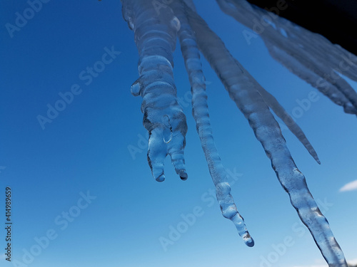 ice stalactites in ioannina city greece in winter season in front of lake pamvotis greece photo