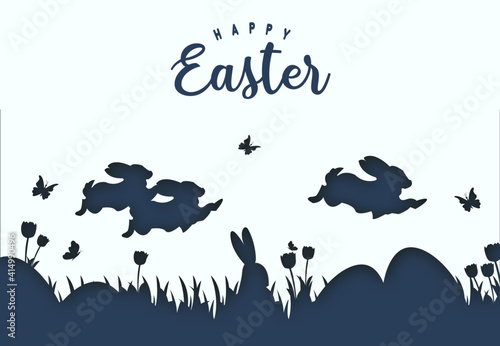 Happy easter colorful paper cut rabbit egg card photo