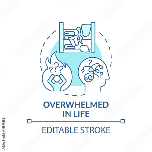 Overwhelmed in life concept icon. Person not wanting to get rid of unused things idea thin line illustration. Living in chaos. Vector isolated outline RGB color drawing. Editable stroke