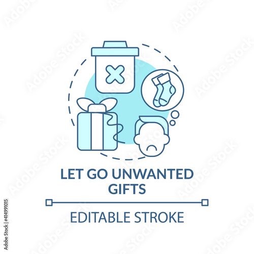 Letting go unwanted gifts concept icon. Declutter and minimizing rubbish in house idea thin line illustration. Enjoy of belonging things. Vector isolated outline RGB color drawing. Editable stroke