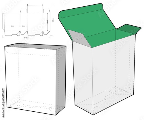 Simple Packaging Box (Internal measurement 13x6x15cm) and Die-cut Pattern. The .eps file is full scale and fully functional. Prepared for real cardboard production.