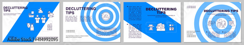 Decluttering tips brochure template. Cleaning house from trash. Flyer, booklet, leaflet print, cover design with linear icons. Vector layouts for magazines, annual reports, advertising posters
